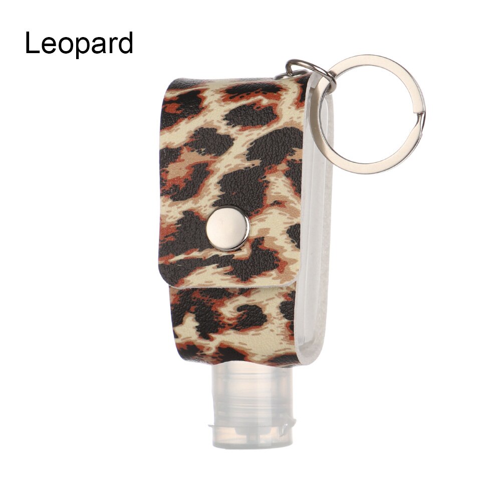 30ml Hand Sanitizer Bottle Portable Keychain Holder Travel Reusable Bottle Hand washing gel Sub-bottling with Keychain Carrier: Leopard