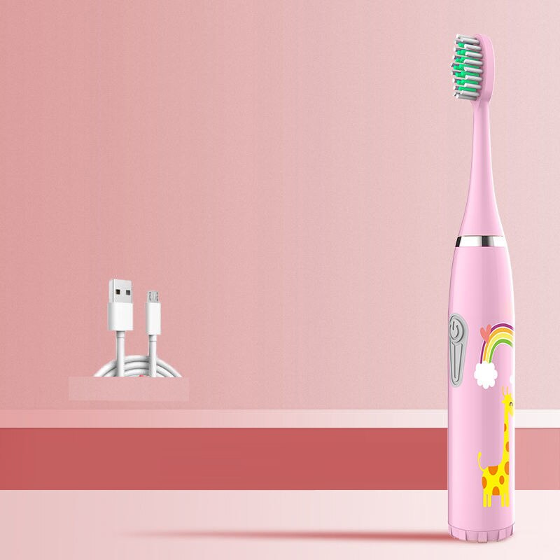 Children Electric Toothbrush Heads Smart Electric Teeth Brush Battery models/Rechargeable Replacement Brush Heads Kids: pink 1 heads A