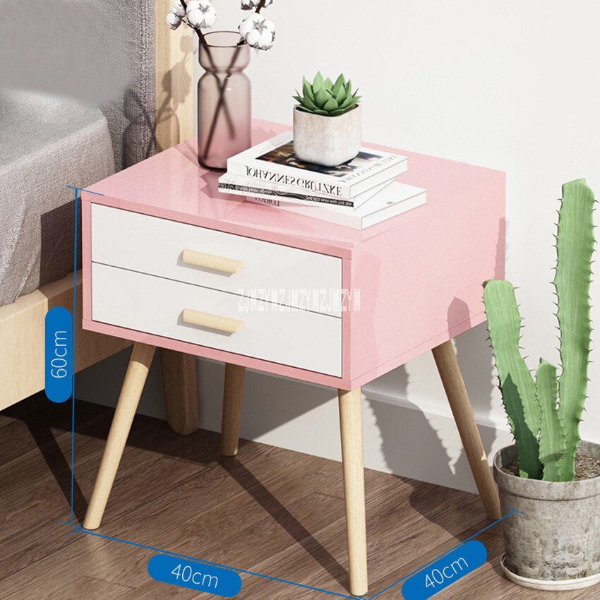077 Night Table Modern Simple Bedstand 2-Drawer Small Bedside Cabinet Mini Bedroom Storage Tea Coffee Table Nightstand Beech Leg: C