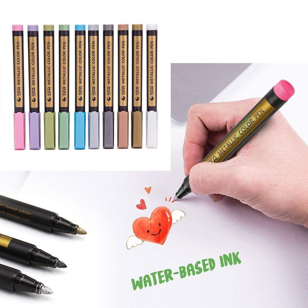 10 Kleuren/Doos Kleurrijke Metalen Pen Waterdichte Dubbele Hoofd Highlighter Pen Schrijven Markering Permanente Verf Markers Briefpapier