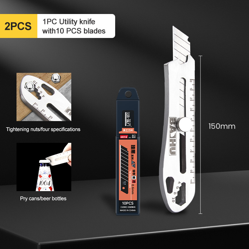 6 in 1 Stainless Steel Utility Knife Multi-Function Opener Retractable Box Cutter Portable Office Home Courier Unboxing Knifes: MULTI