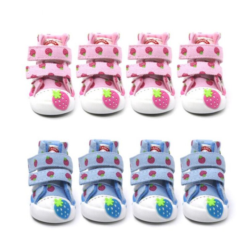 4Pcs/set Dog Cat Canvas Shoes Pet Cozy Strawberry Sneakers Chihuahua Yorkies Anti-slip Footwear for Small Large Dogs Cats XS-XL