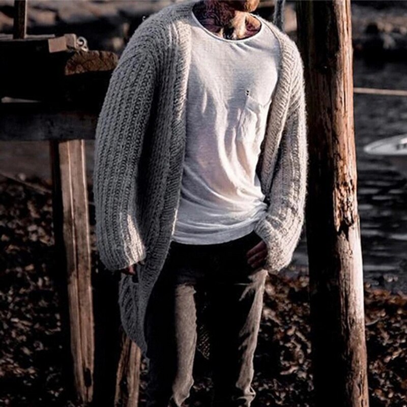 Homme couleur uni Cardigan manches longues Cardigan ample grande taille manteau longue longueur haut