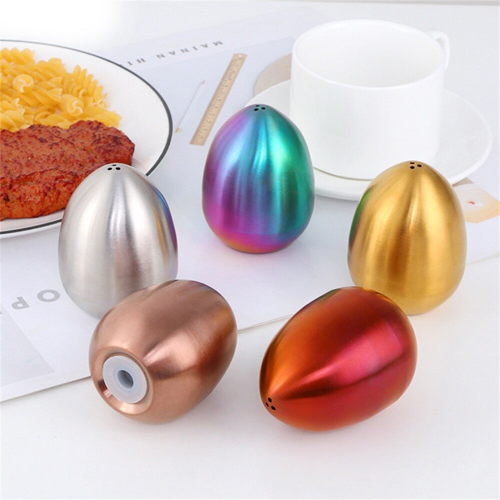 Egg Shaped Salt Spice Pepper Shaker Spice Container Stainless Steel Condiment Bottle Seasoning Organizer Kitchen Accessories