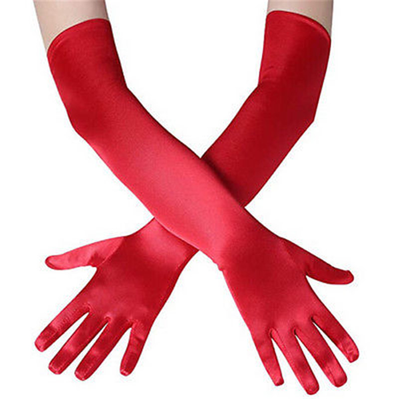 Stretch White Glove White Long Gloves Black Red Elbow Length Women Dance Party Gloves Full Finger Guantes Boda