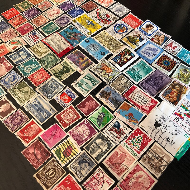 100 / 200 stk forskellige frimærker fra verden, blandet sætparti, brugt med poststempel, samling i god stand,