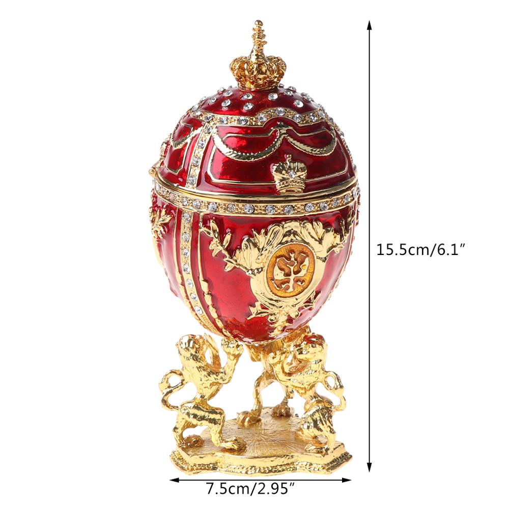 Rood Goud Crown Faberge-Ei Serie Hand Beschilderde Sieraden Trinket Doos Uniek Cadeau Voor Pasen Home Decor Collectible