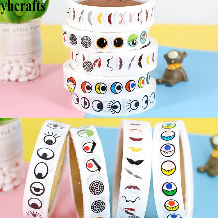 1 Roll (1000 PCS)/LOT, mond stickers in papier roll Craft materiaal Ogen neus mond stickers DIY gereedschap Kids diy speelgoed Activiteit items