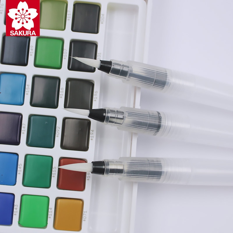 SAKURA-pincel de agua recargable, cabeza suave Soluble en agua, Plomo sólido, pincel de pintura de acuarela, línea de gancho, pintura de caligrafía QR