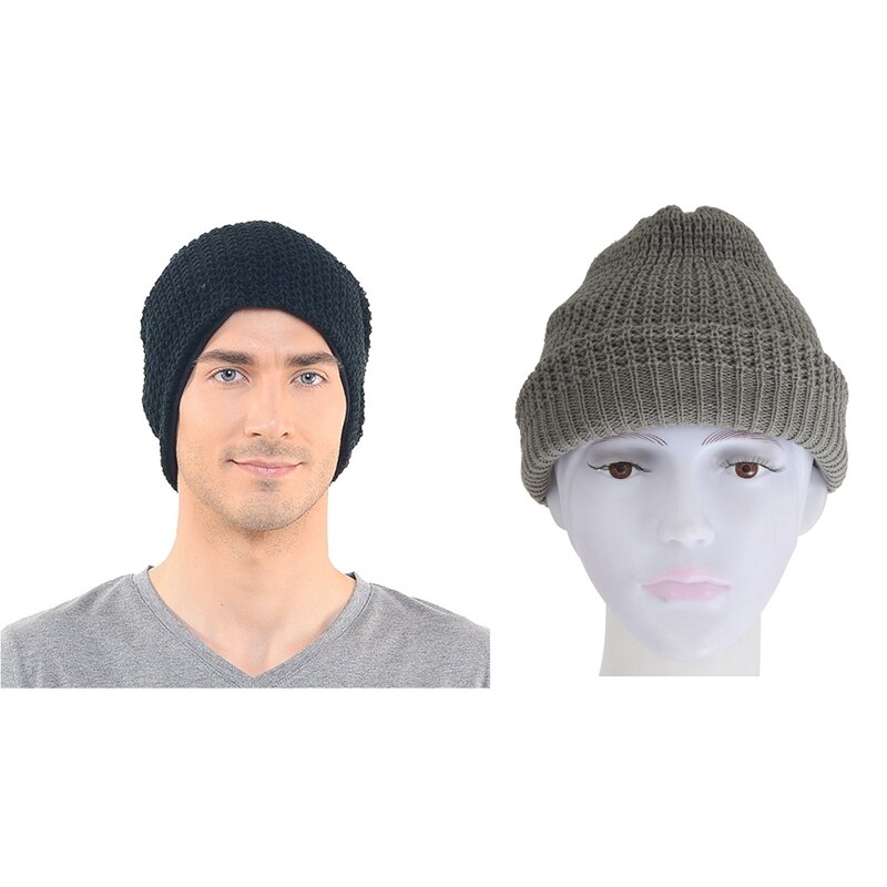 2x mænd slynget lang hue strikket hue til sommer vinter oversize sort og grå
