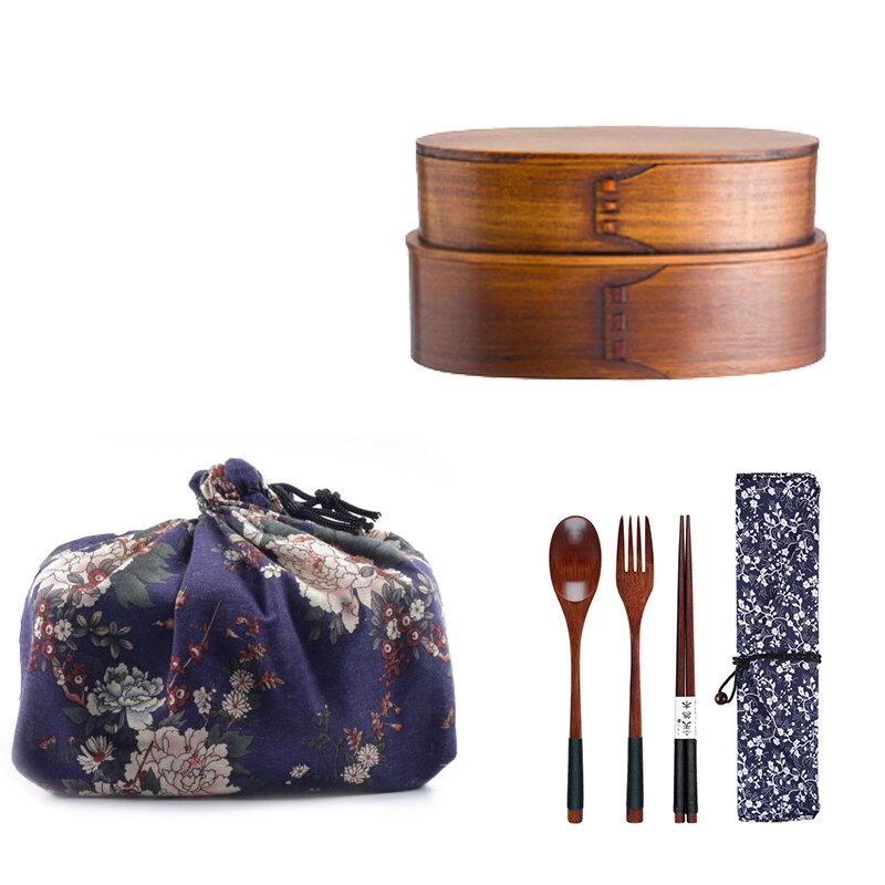 Unibird houten lunchbox, draagbare japanse stijl bentobox, studentencompartiment, voedselcontainer voor cmaping, picknickserviesset: C2
