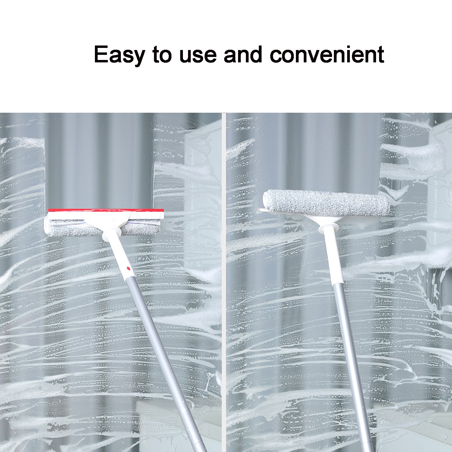 Cleanhome 2 in 1 48" Microfiber Window Squeegee Scrubber with Replacement Pole Attachment for Home High Window Cleaning