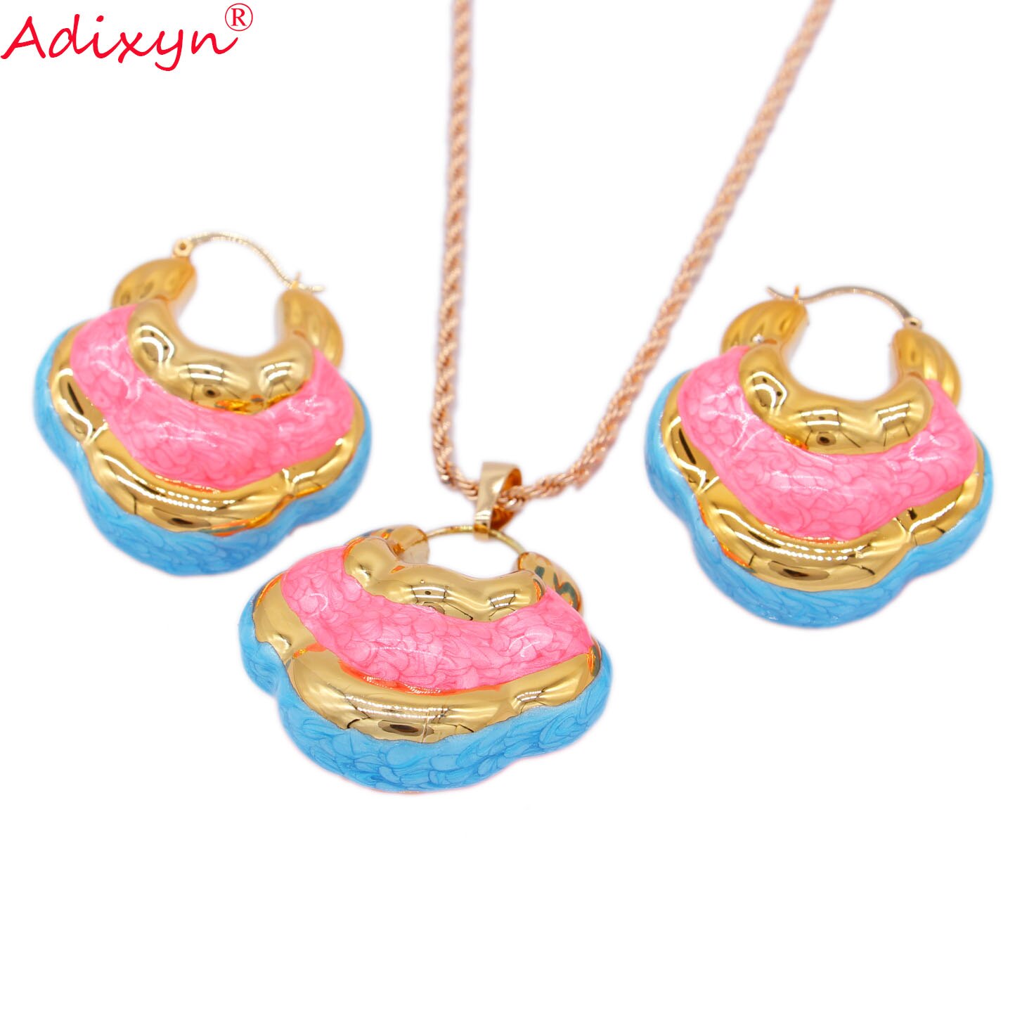 Adixyn Romantic Nigerian Jewelry Set For Women Bag Shape Colorful Earrings Pendant Necklace African Jewelry Trendy N03197