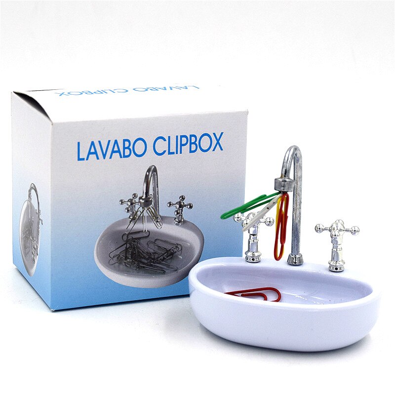 Caja de plástico creativa con forma de fregadero para Clip de papel, Pin magnético, dispensador, organizador para cosméticos, accesorios de oficina
