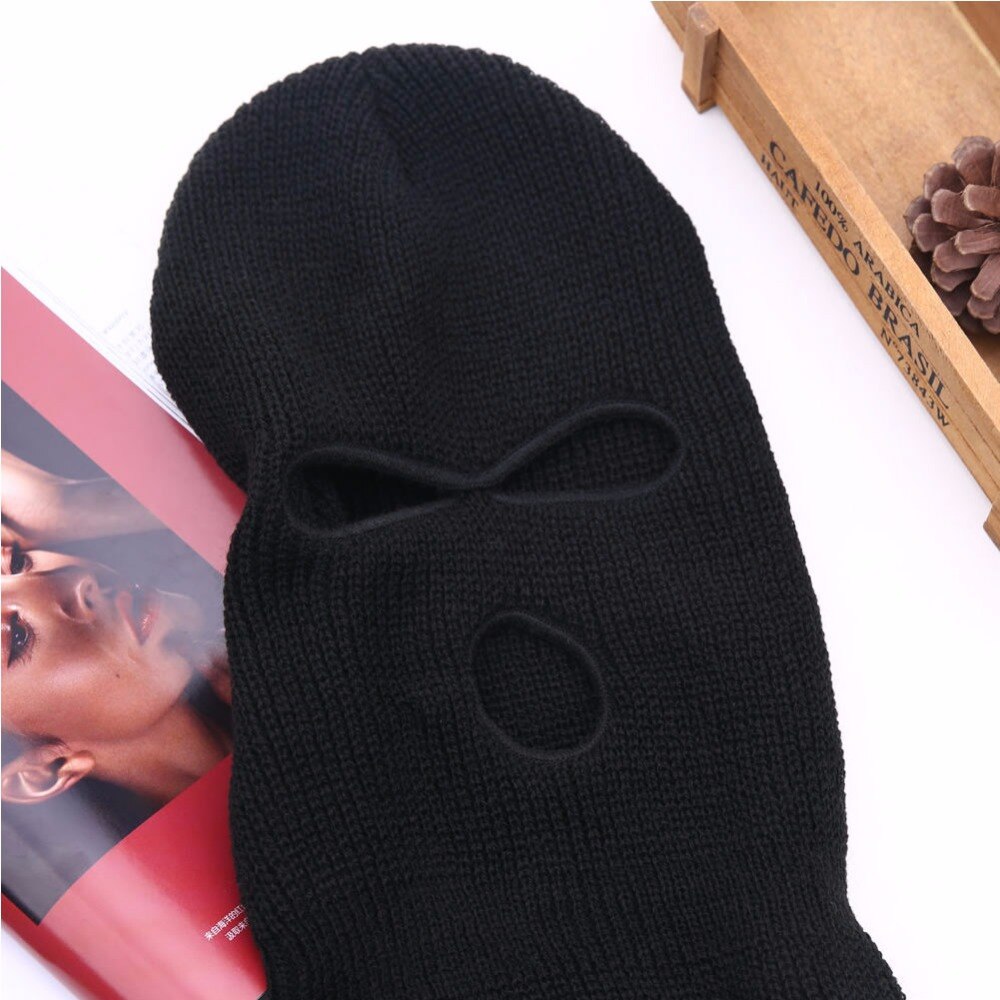 3 -reikäinen hiihtomaski balaclava musta neulottu hattu kasvonsuoja pipolakki lumi talvi lämmin