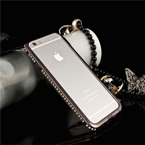 Luxe Aluminium Metalen Frame Bling Bling Crystal Rhinestone Diamond Cover Shockproof Bumper Case Voor iPhone 6 Plus/6 S Plus 5.5": Black