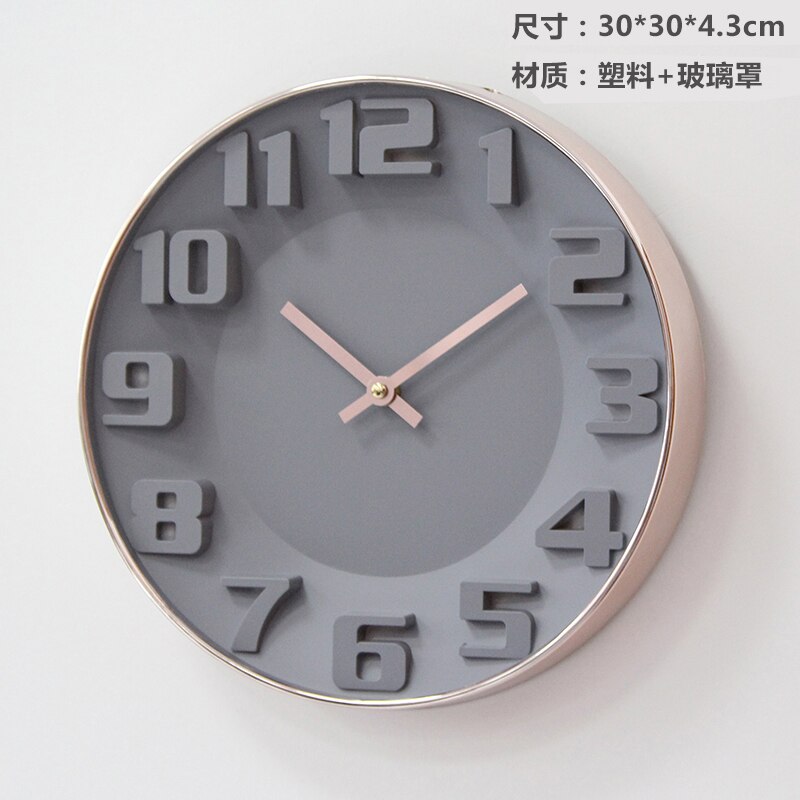 Nordic rose gold grey 3d väggklocka vardagsrum digital mute sovrum väggklocka metall zegar scienny 12 inch  ab50zb