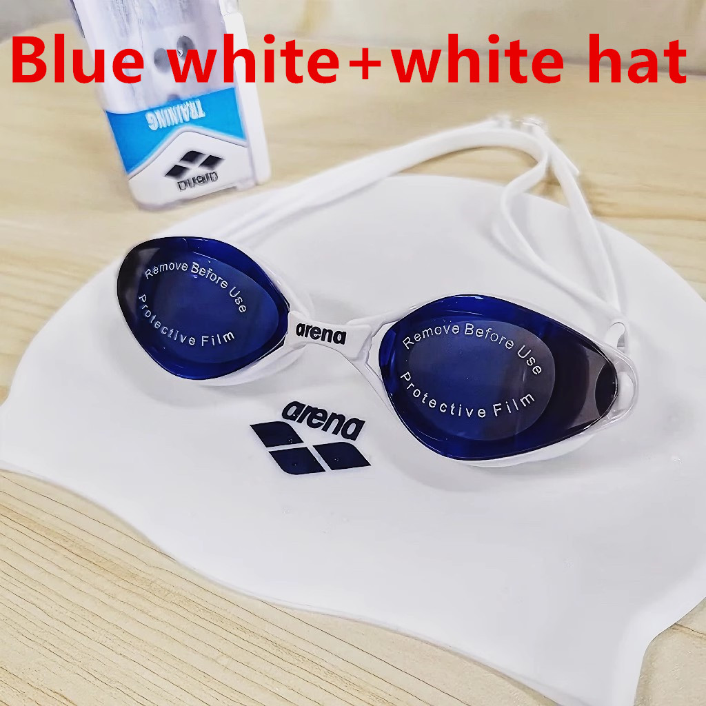 ARENA waterproof and anti fog high-definition adult swimming goggles silicone swim cap: SKY BLUE