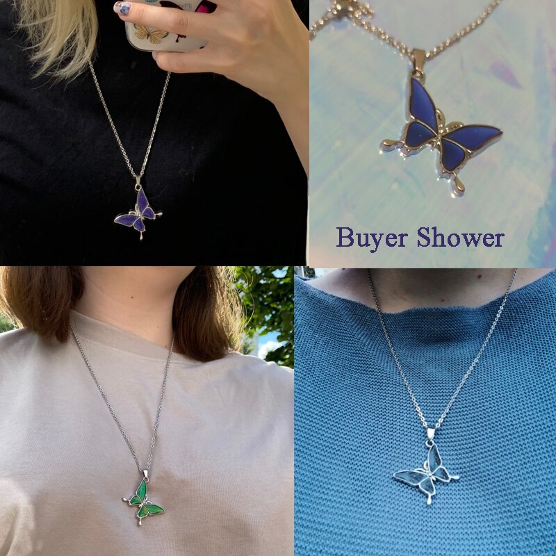 Temperatur Steuer Farbe Ändern Schmetterling Anhänger Halsketten Edelstahl Kette Stimmung Halskette Frauen ErkläSprosse Schmuck