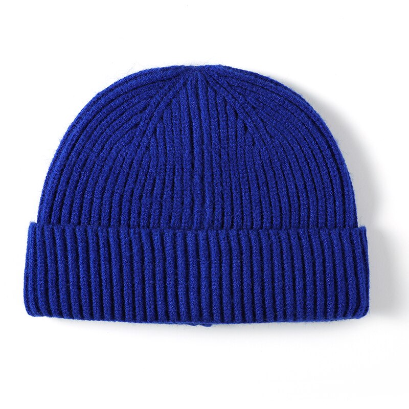 Vinterhue strikket kort beanie ensfarvet melon kasket kvinder mænd hip hop kalot unisex street retro casual hat: Kongeblå