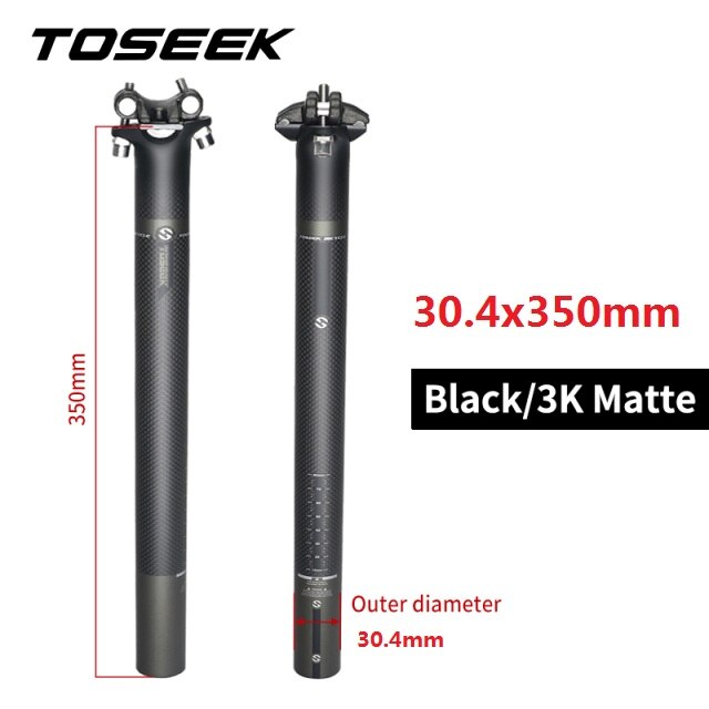 TOSEEK-sillín 100% de fibra de carbón mate 3K, superligera, Piezas para sillín de bicicleta de montaña o carretera, 27,2/30,8/31,6x350/400 MM: matte 30.4-350mm
