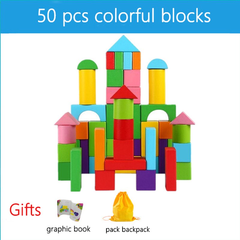 Goedkope Prijs Ruwe Hout Materiaal Kleurrijke Kinderen Houten Educatief Speelgoed Met 50 Stuks