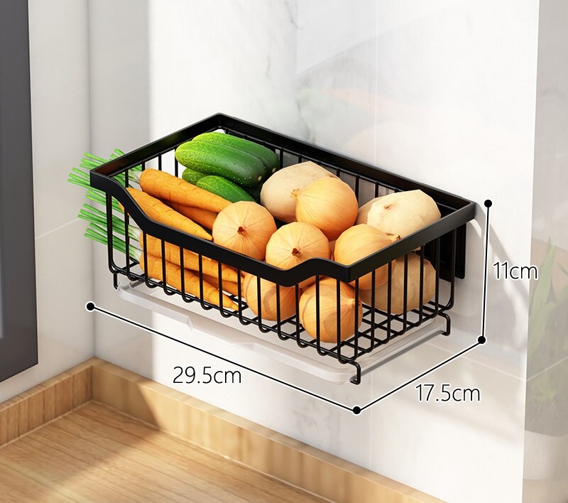 Storage Basket Stainless Steel Kitchen Wall-Mounted Bread Snack Fruit Basket Organizer Rack Holder Bathroom Shelf Container: 29.5cm
