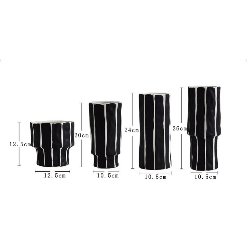 European Black and White Striped Ceramic Vase Desktop Living Room Furnishings Porcelain Crafts Countertop Vase Home Decoration