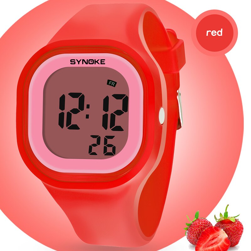 Synoke Kinderen Kinderen Digitale Horloge Meisjes Jongen Horloges Studenten Klok Kleurrijke Siliconen Led Digitale Sport Horloges: Rood