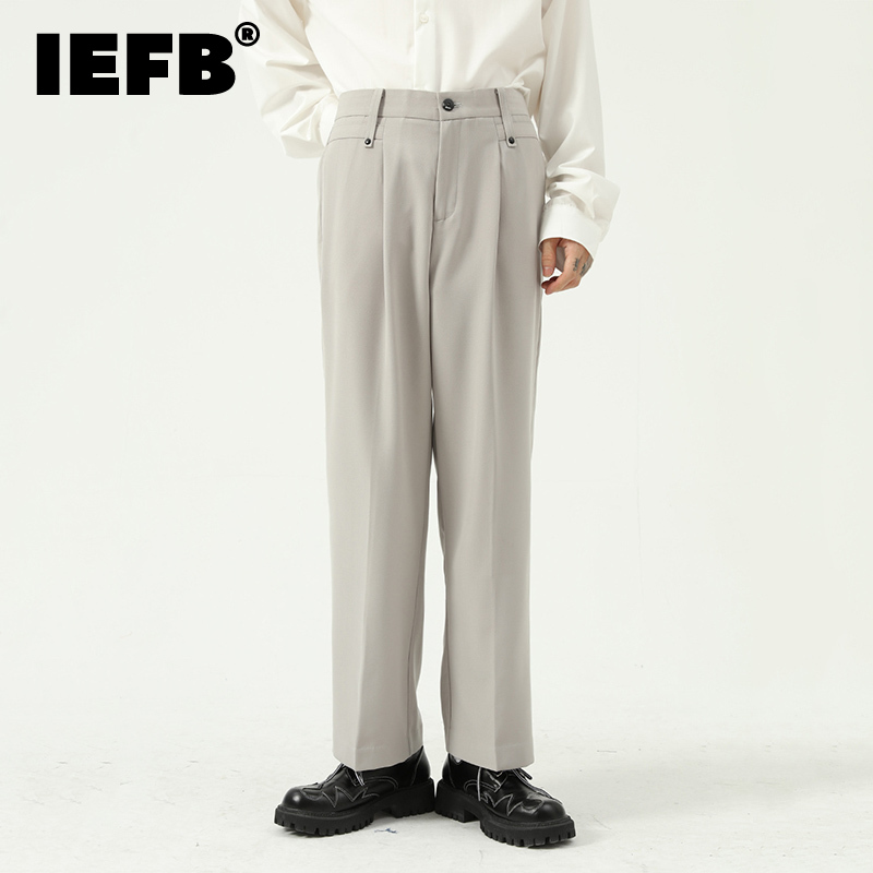 IEFB Men&#39;s Wide Leg Suit Pants Spring Korean Trend Loose Straight Trousers 2022 Medium Waist Casual Long Pants Y9500