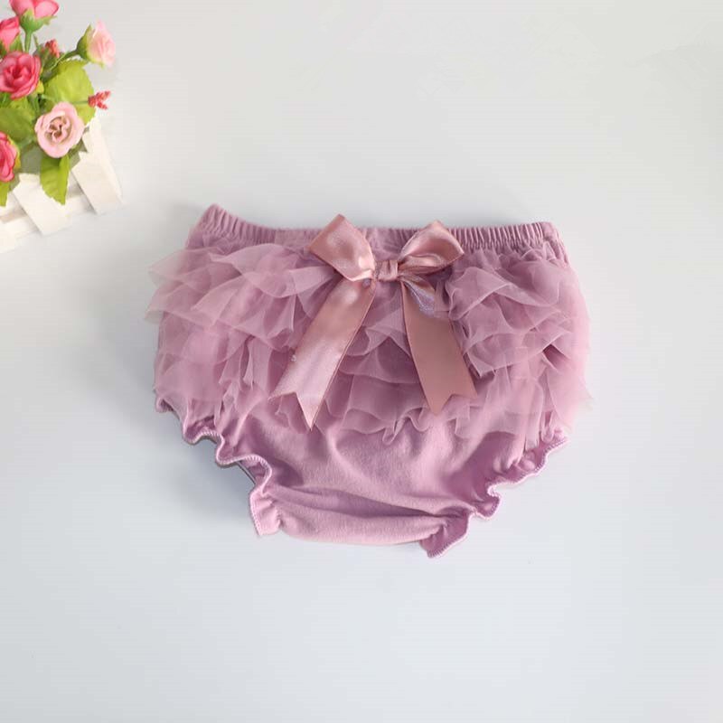 Bombachos para bebés, pantalones cortos de princesa para niñas, con lazo de malla con volantes, bragas y pañal de algodón para niños pequeños