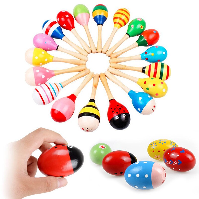 1 PC Bunte Kinder Holz Maracas Ball Rassel Spielzeug Sand Hammer Rassel Lernen Musical Instrument Percussion Rattle Shaker für Bab