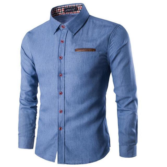 Men's Denim Long Sleeve Shirt Brand Clothing Male Slim Fit Shirts Denim Workwear Men Jeans Shirt Camiseta Masculina: Light blue / M