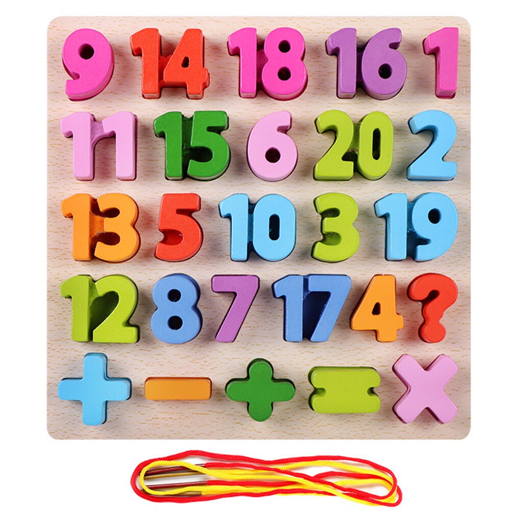 Alphabet ABC Numbers Wooden Puzzles Lacing Beads Game Education Children Toy Kids Educational Toys for Children