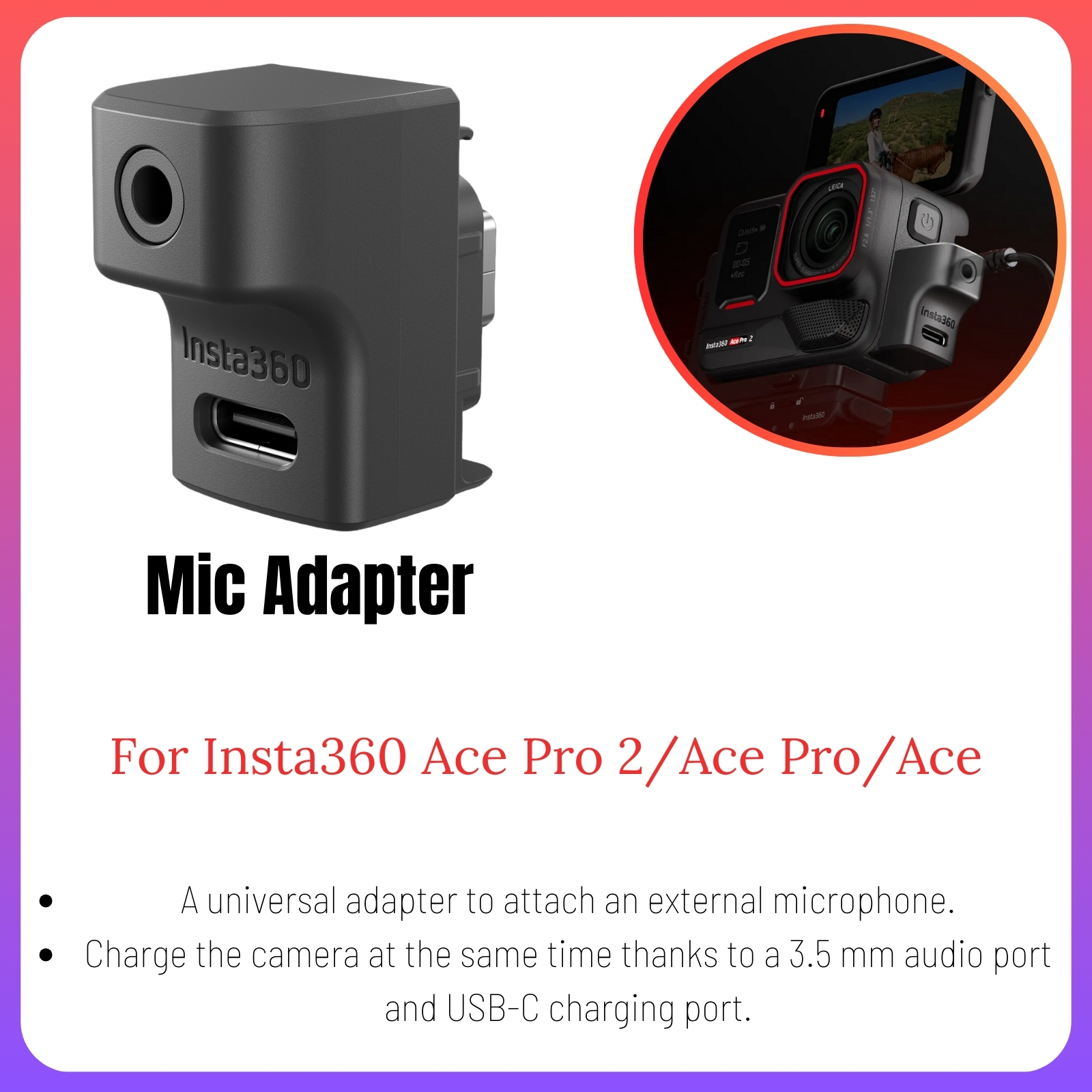 Insta360 Ace Pro 2 accesorios protector de lente Original Mini funda de cámara GPS cargador de batería remoto montaje de zapata fría adaptador de micrófono engranajes: Color púrpura