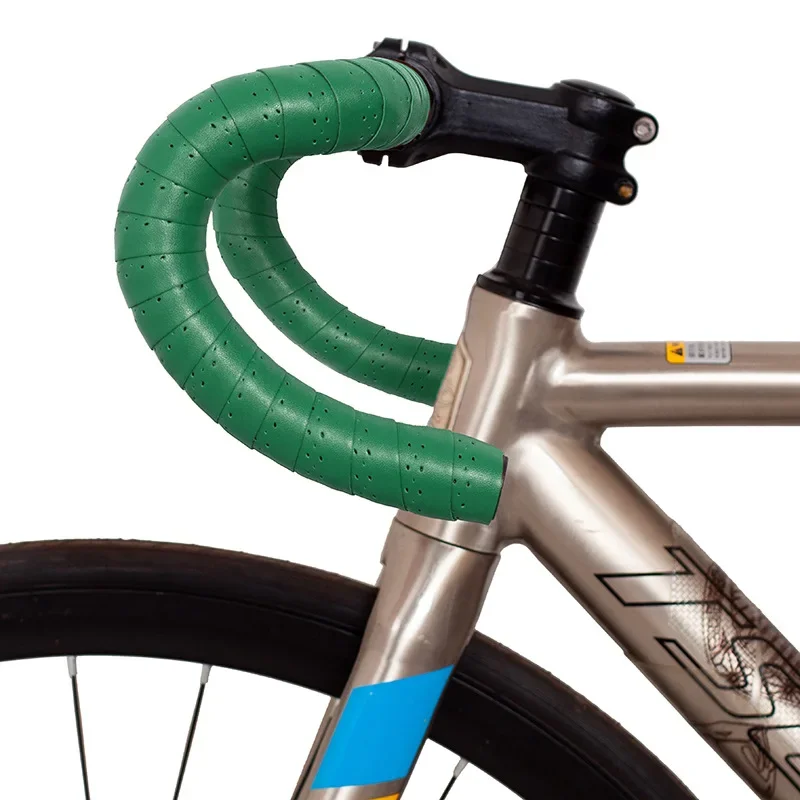 Vintage Perforated Bicycle Handlebar Straps Leather Shock Absorbing Anti-slip Comfort Extended Road Bike Handlebar Straps: green