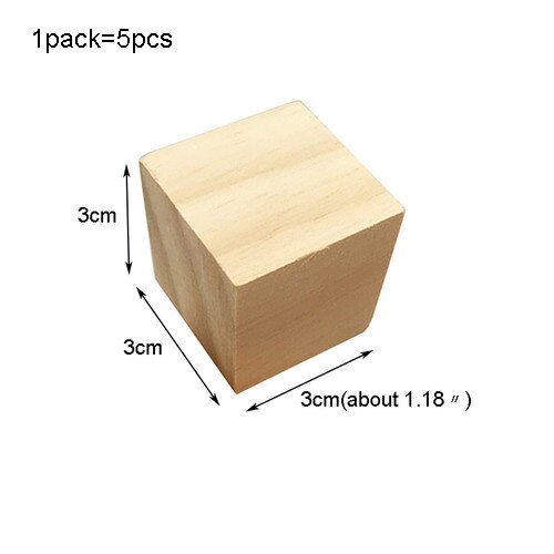 Bloques cuadrados de madera sin terminar de madera sólida Cubo de madera Mini cubos DIY artesanía en madera adorno para boda de navidad: 3cm 5pcs