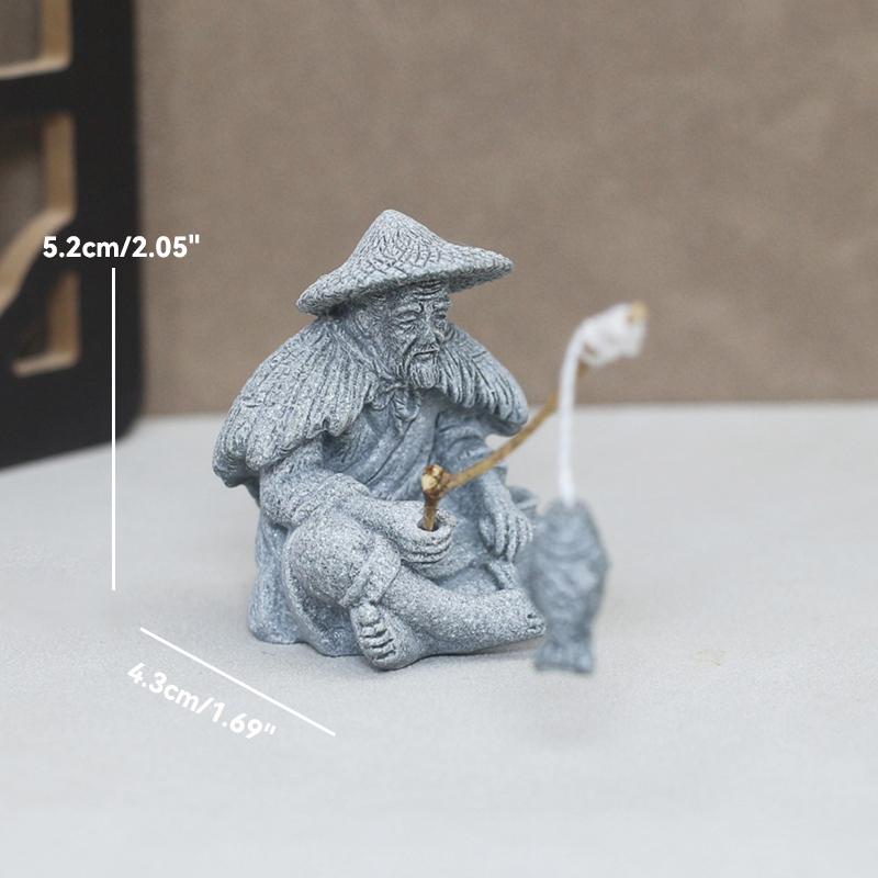 Figurita de piedras de arena de ajedrez, juego de pescador antiguo en miniatura, adornos para acuario, bonsái de jardín de hadas, decoración de habitación de paisaje de rocalla: Rojo