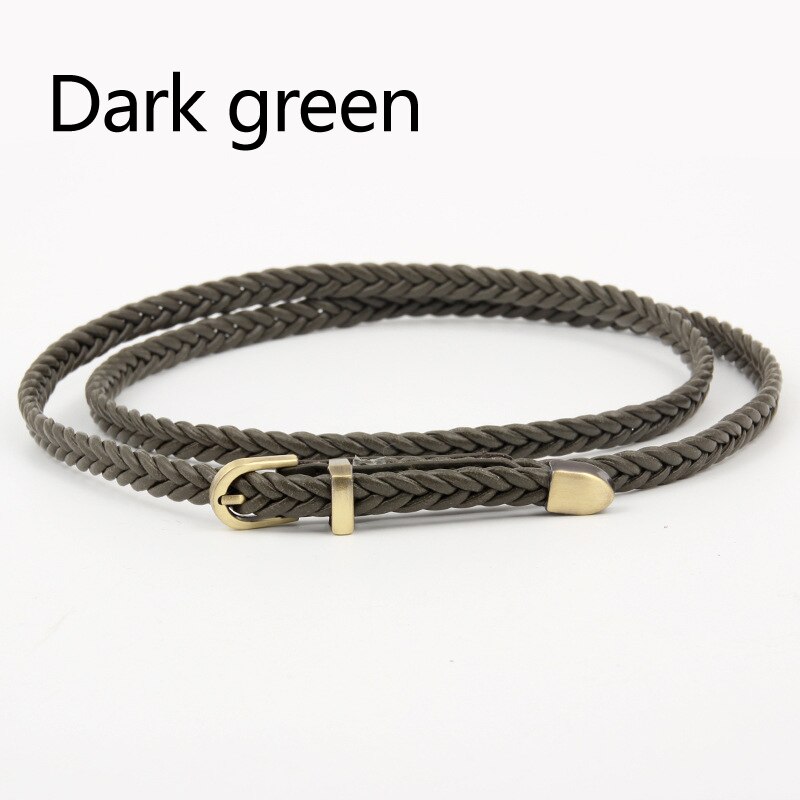Cinturones de tejido fino para mujer, hebilla de Pin, cinturones de cuerda trenzados ajustados, informales, cadena de cintura delgada: Verde