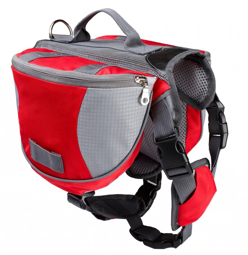 Portable Oxford Cloth Material Adjustable Dog Outdoor Backpack Saddle Bag Dog Supply For Camping Hiking Training: Red / L