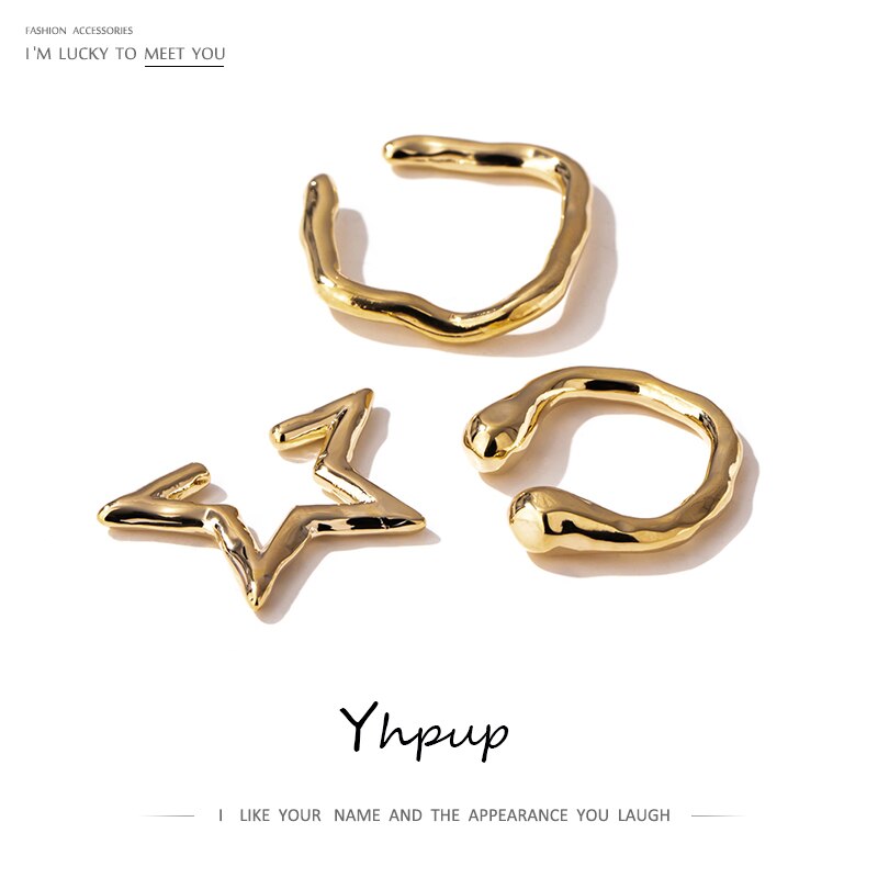Yhpup elegante estrela redonda ouro clipe de orelha brincos declaração sem piercing metal geométrico orelha osso brincos jóias 14 k kolczyki