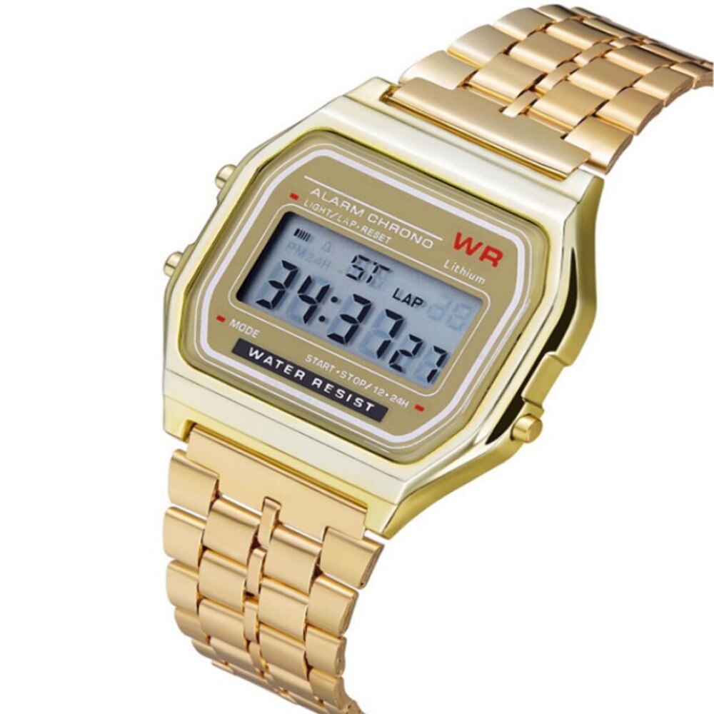 Led Digitale Waterdichte Quartz Polshorloge Jurk Gouden Polshorloge Vrouwen Mannen Curren Horloge Mannen Часы Мужские Erkek Kol saati: Goud