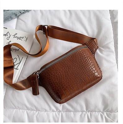 Casual Taille Tas Voor Vrouwen Alligator Lederen Fanny Pack Telefoon Pouch Borst Packs Dames Brede Band Riem Bag Vrouwelijke Crossbody flap: brown