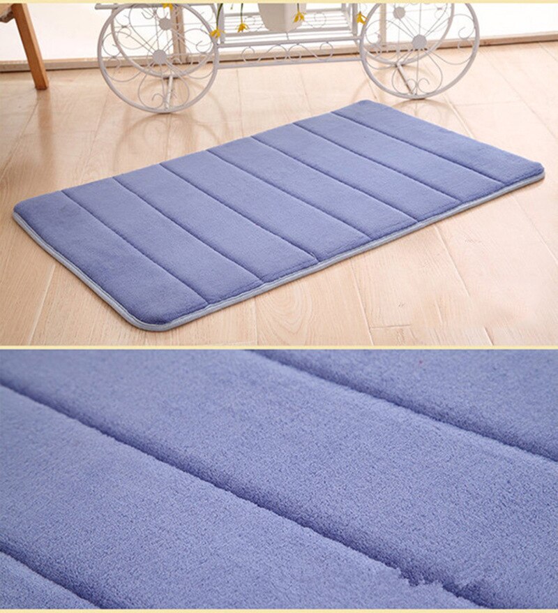 Tapis de bain en molleton de corail doux, antidérapant, lavable, absorbant l'eau, pour salle de bain, cuisine, toilettes, décor de sol, 40x60cm: Blue / 50x80cm