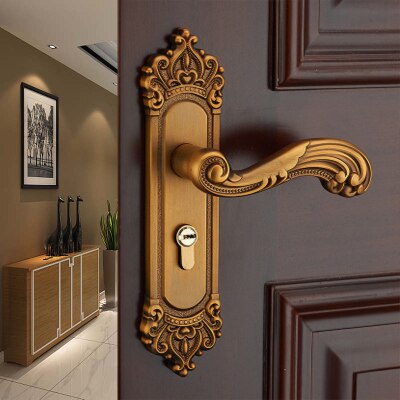 Silent room door lock Vintage aluminum alloy Interior door handle European style lock anti-theft door lock: Default Title