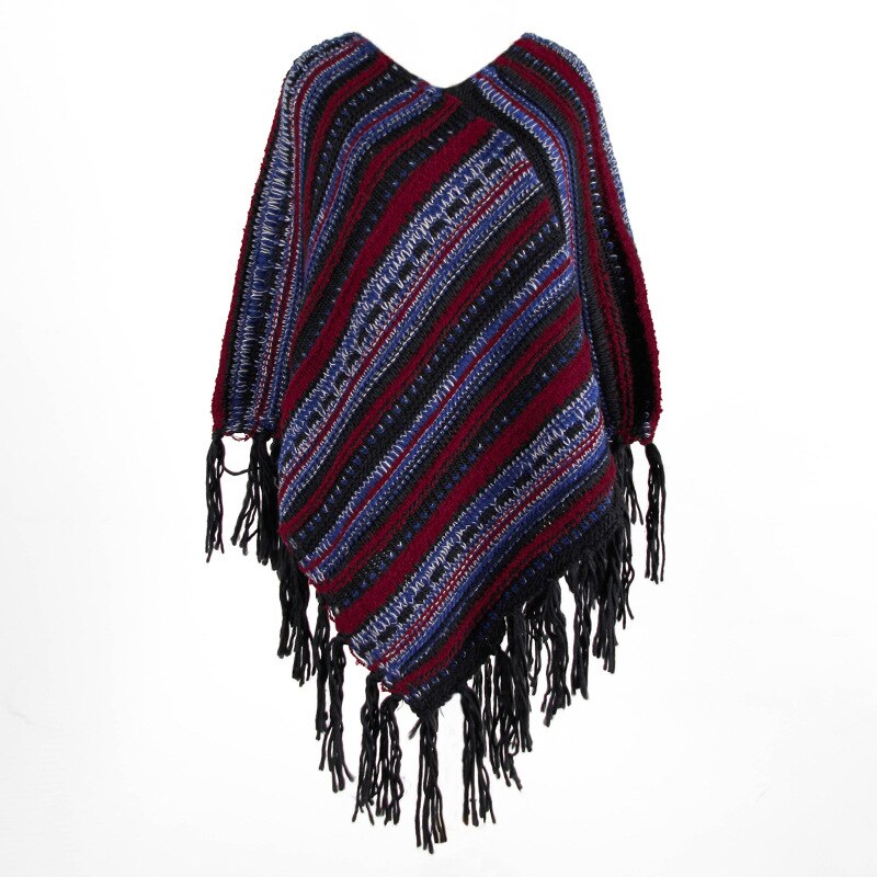 Kvindelige toppe o-hals dame strik sweater stribet kvinde sweater efterår vinter kvast kappe: Sort