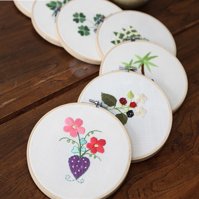 1 Juego de bordado de plantas verde con Marco, kit de costura Manual DIY para principiantes, Serie de punto de cruz, manualidades decoración de costura