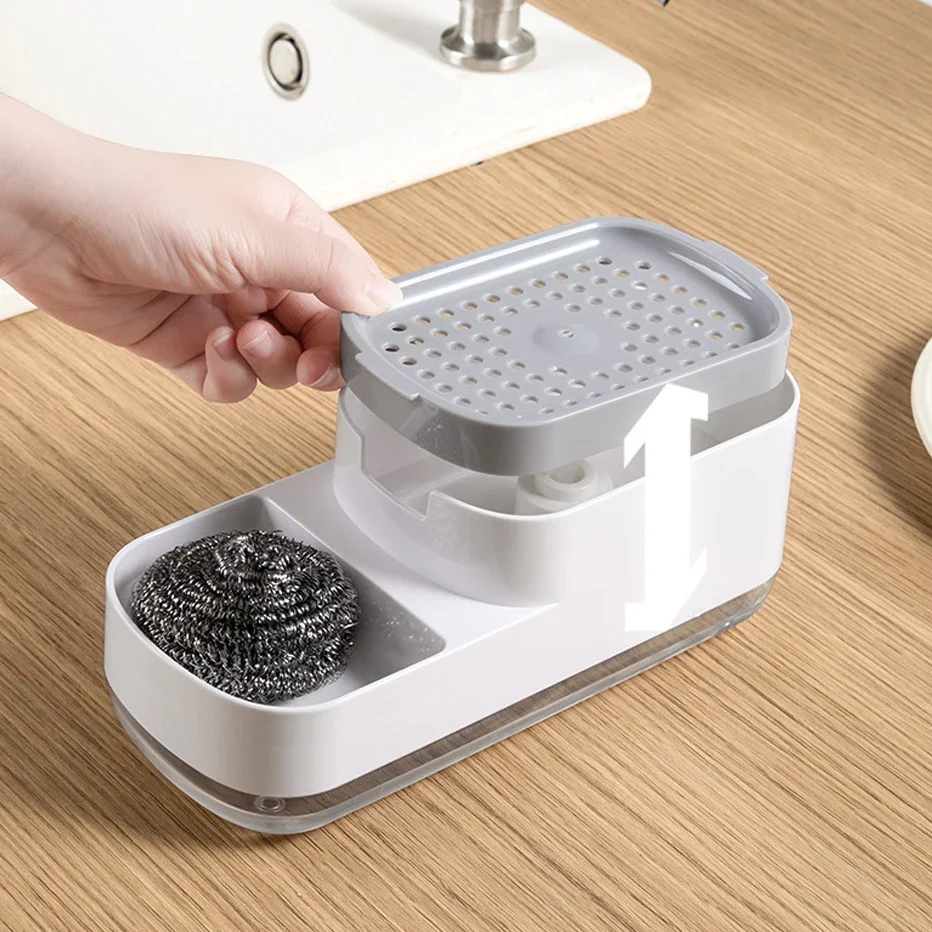 Soap Pump Dispenser Bottle Automatic Liquid Kitchen Sponge Brush Storage Box Manual Press-Type Holder Cleaning Tool Household