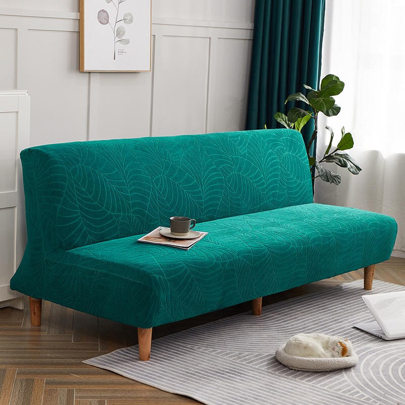 Waterproof Armless Futon Cover Stretch Sofa Bed Couch Slipcover Elastic Jacquard Thick Anti-Slip bedspread Furniture Protector: Field Green
