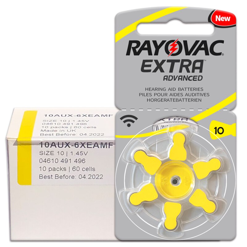 verpakking 10 kaart (60 PCS) rayovac Hoge Prestaties 10/A10/PR70 1.45V Gehoorapparaten Zink Air Siemens Batterij Batterijen Made in UK: Default Title